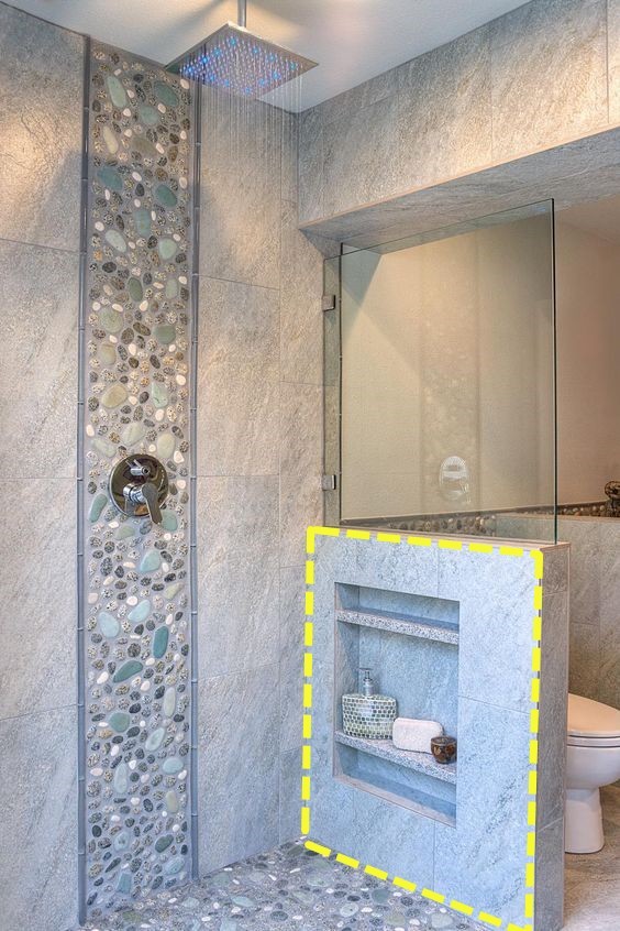 淋浴房玻璃隔断不如做三段式一边砌壁龛一边装花洒延伸座位台