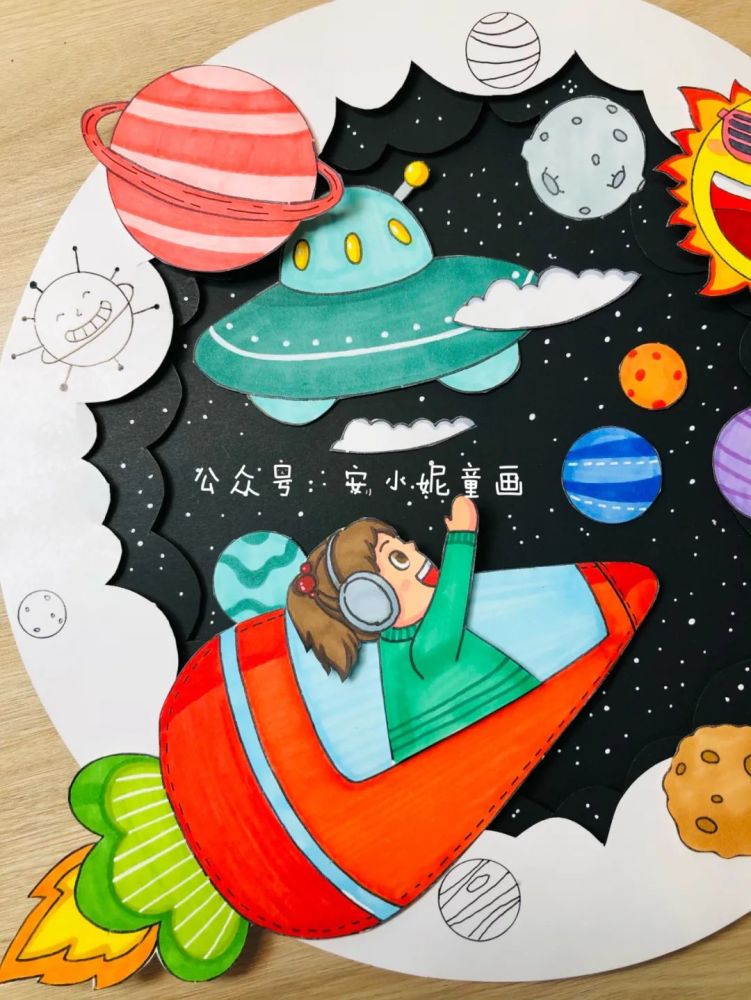 儿童画创意太空和海洋主题装饰画课例分享色彩艳丽充满童趣