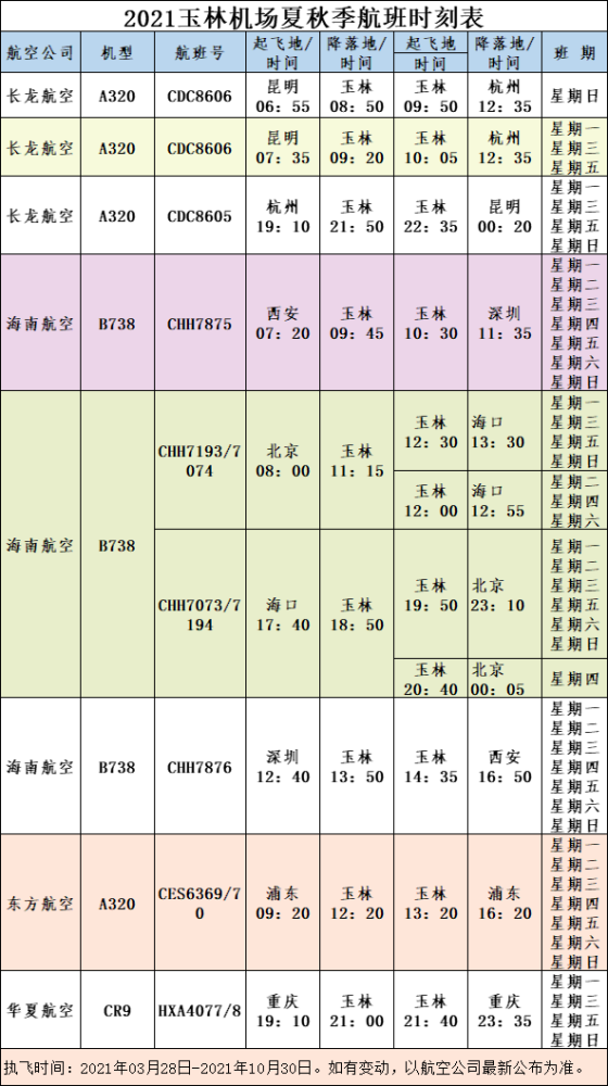 玉林机场最新航班时刻表公布了,搭飞机和看飞机都来看看