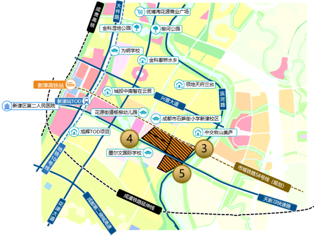 此外,在天府创智湾,五津,梨花溪旅游渡假区,天府农博园等区域,新津也