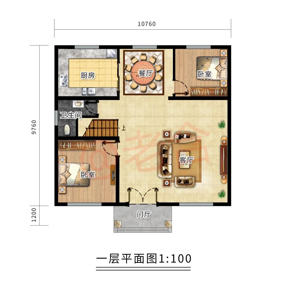 107平方米 结构类型:砖混结构 参考造价:15万 一层 二层 户型四