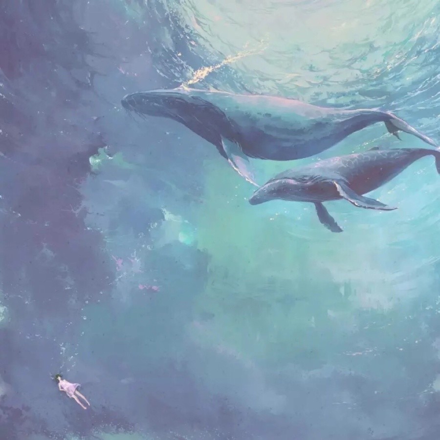 我想要坠入深海里,看悠闲游荡的鲸鱼.