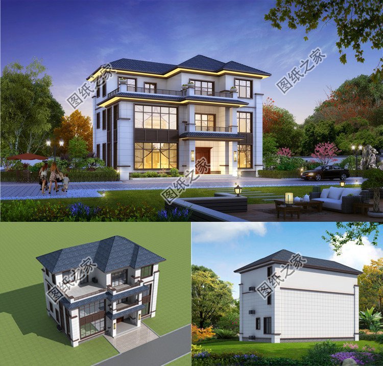 140平方米现代与中式相结合的实用型新农村三层房屋设计图,外观好看