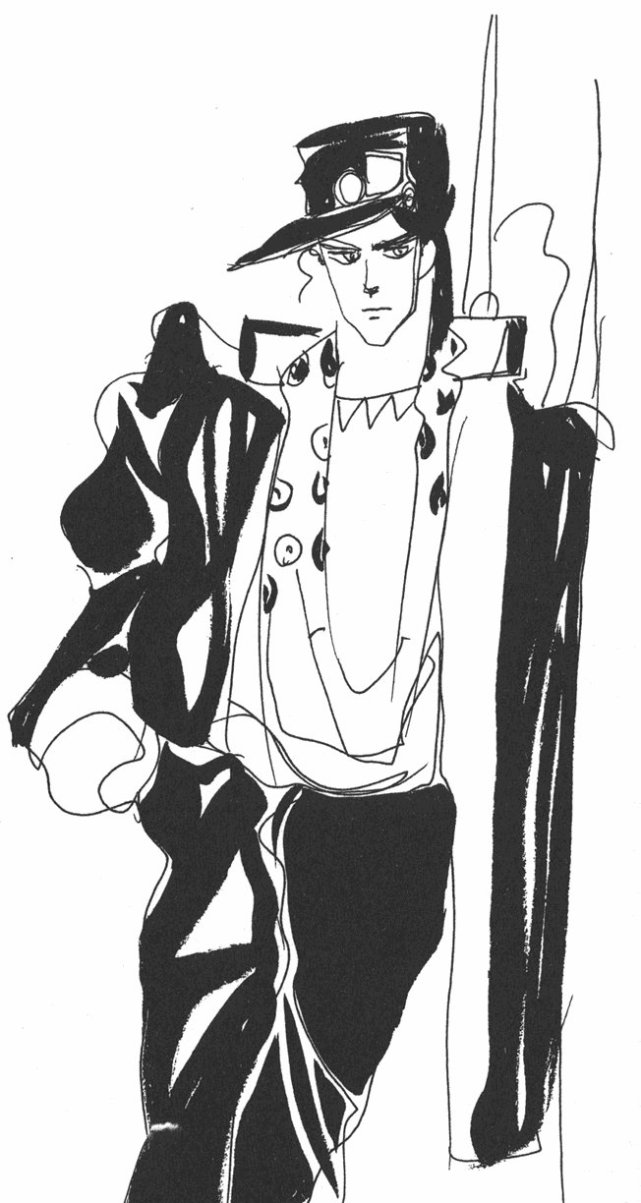 jojo:荒木随笔画的承太郎,一抹黑的感觉,网友:黑炭太郎