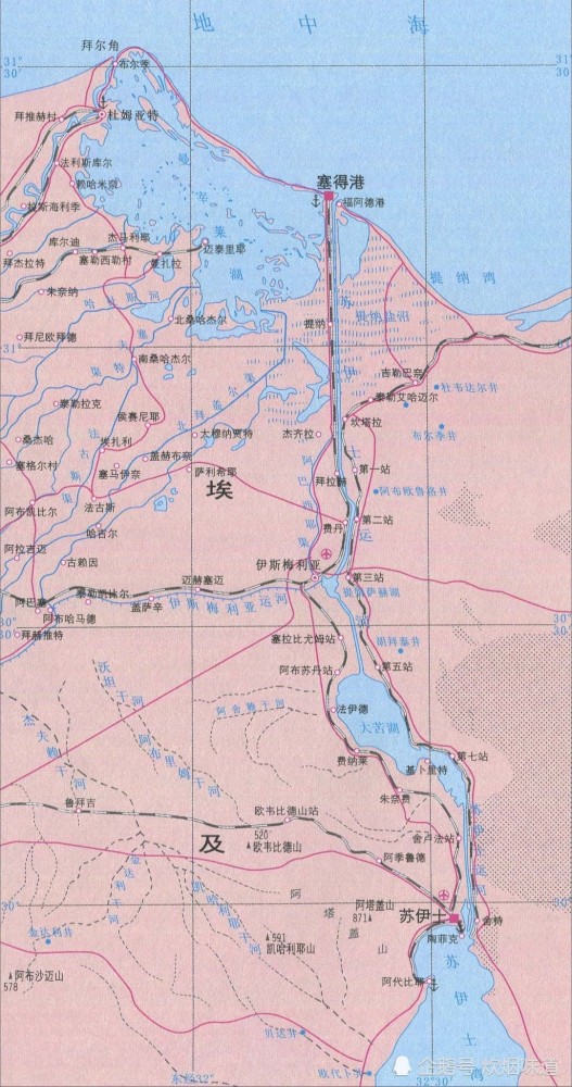 苏伊士运河高清版地图,有喜欢看地图的可以保存或者收藏