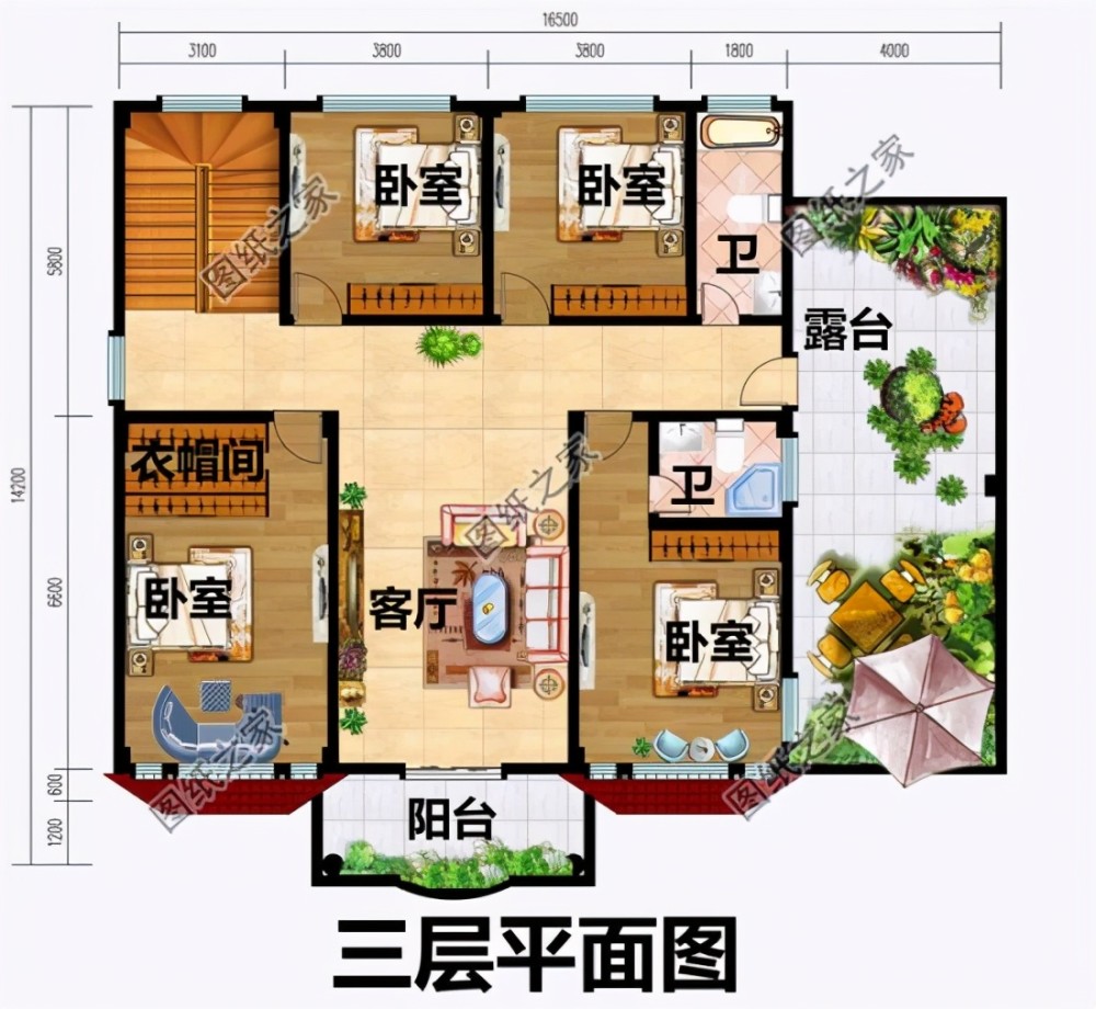 四开间三层别墅设计图,农村建一栋超有面子,你还在等什么呢?