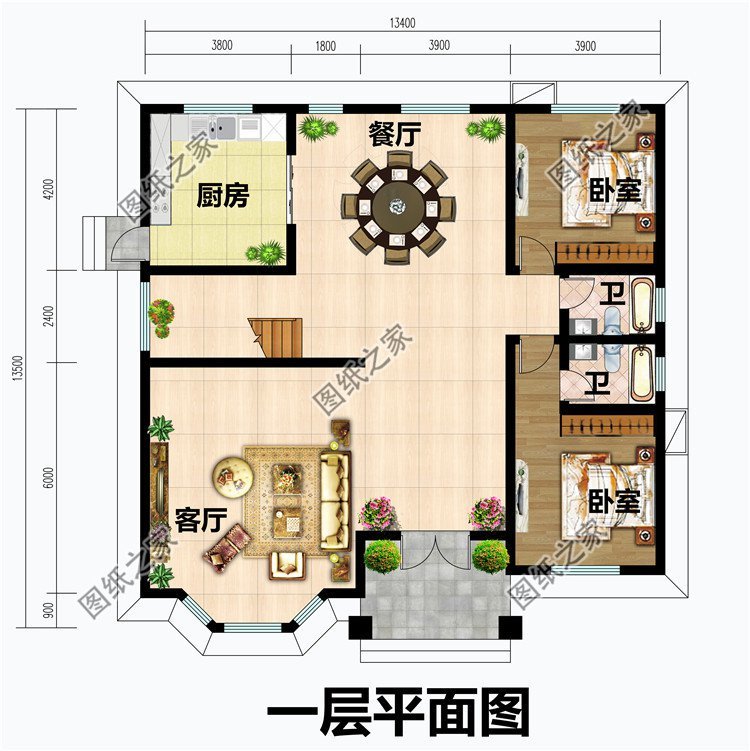 13乘13米占地方正的自建房平面图,现代布局,错过可惜