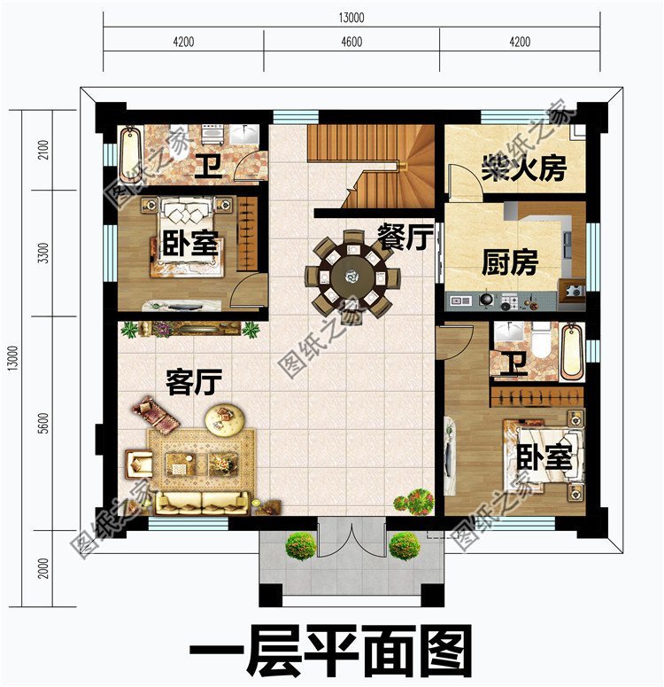684米(含屋顶); 设计功能: 一层户型:客厅,厨房,餐厅,柴火房,卧室