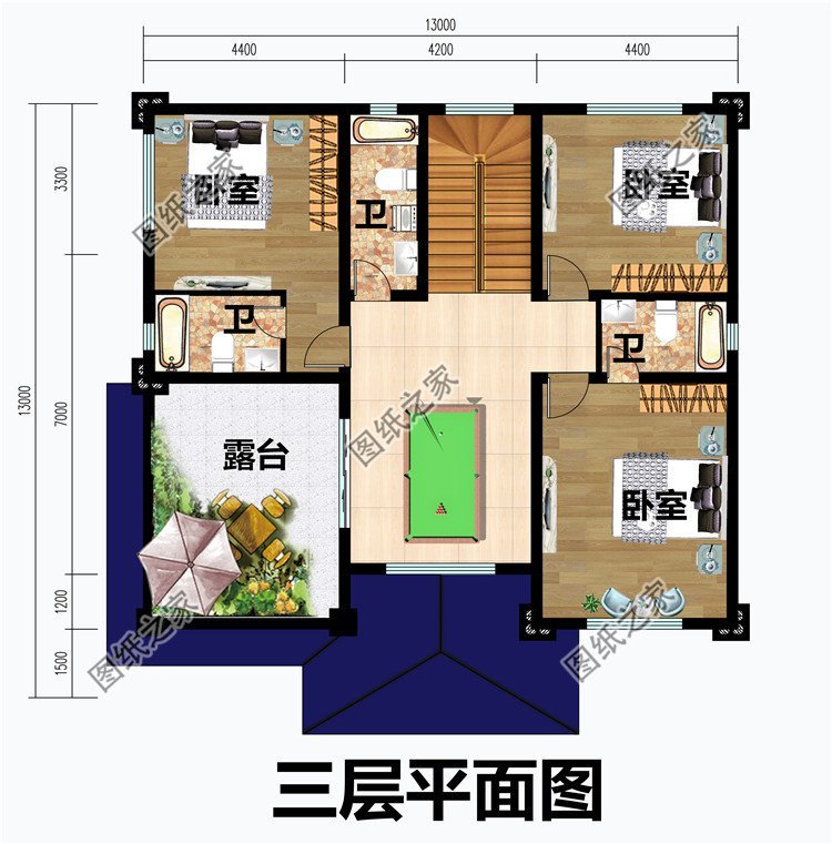 13乘13米占地方正的自建房平面图,现代布局,错过可惜