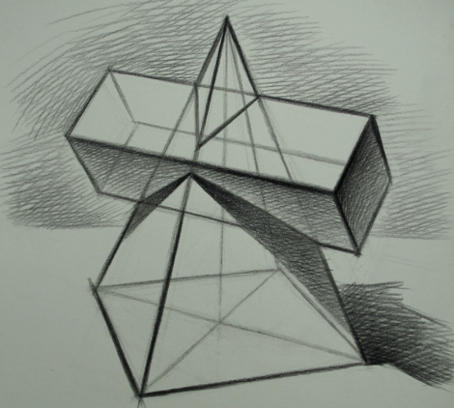 方锥穿插体素描步骤图
