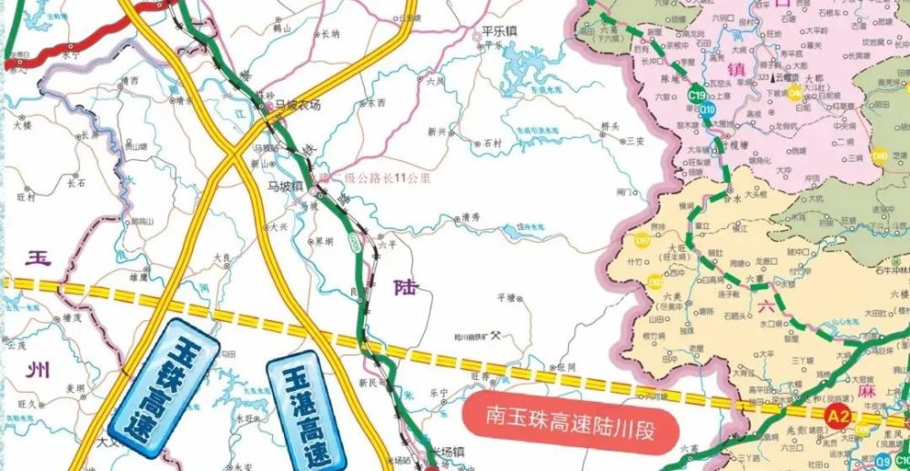 线路图里面有南玉珠高速陆川段,北流段的具体走向