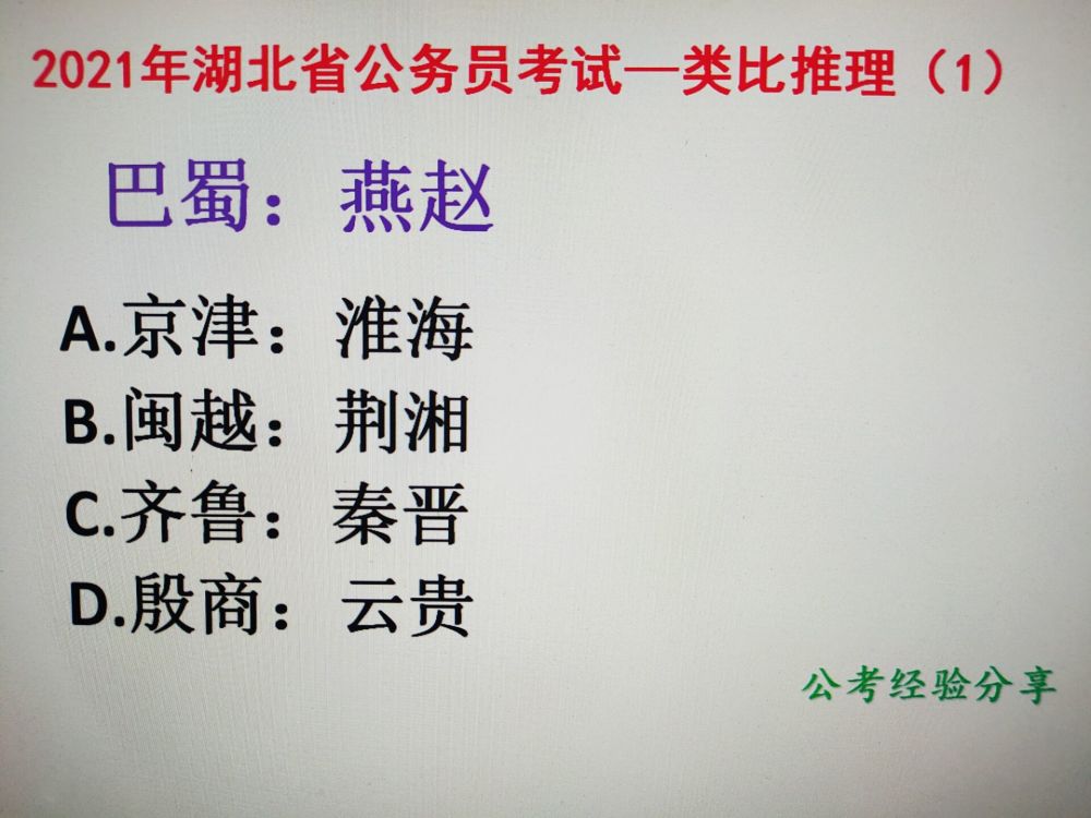 2021年湖北省公务员考试,行测科目,类比推理真题分享
