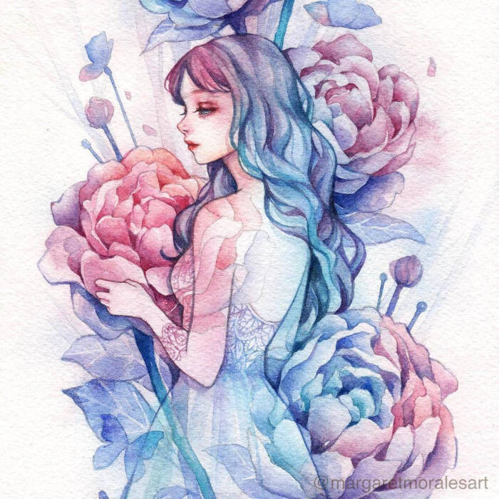 创意水彩画女生图片