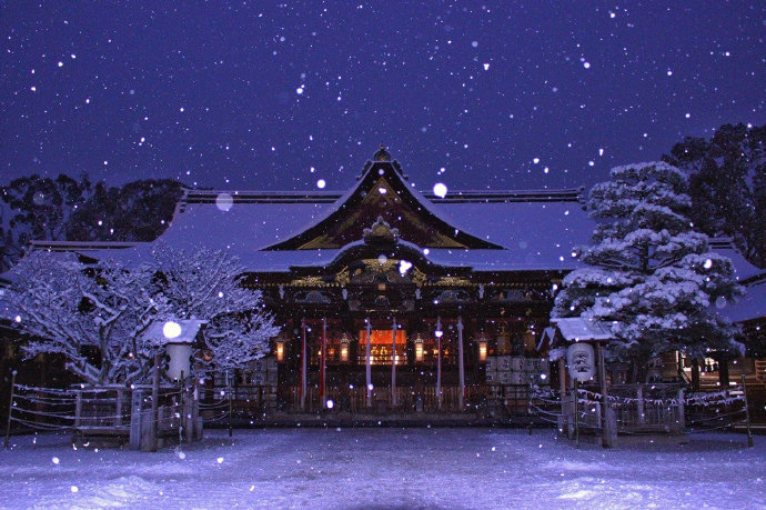 日本神社冬天雪景参考