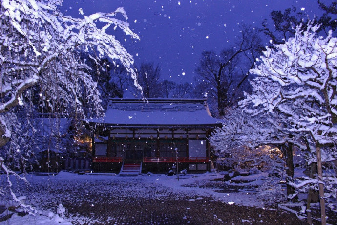 日本神社冬天雪景参考