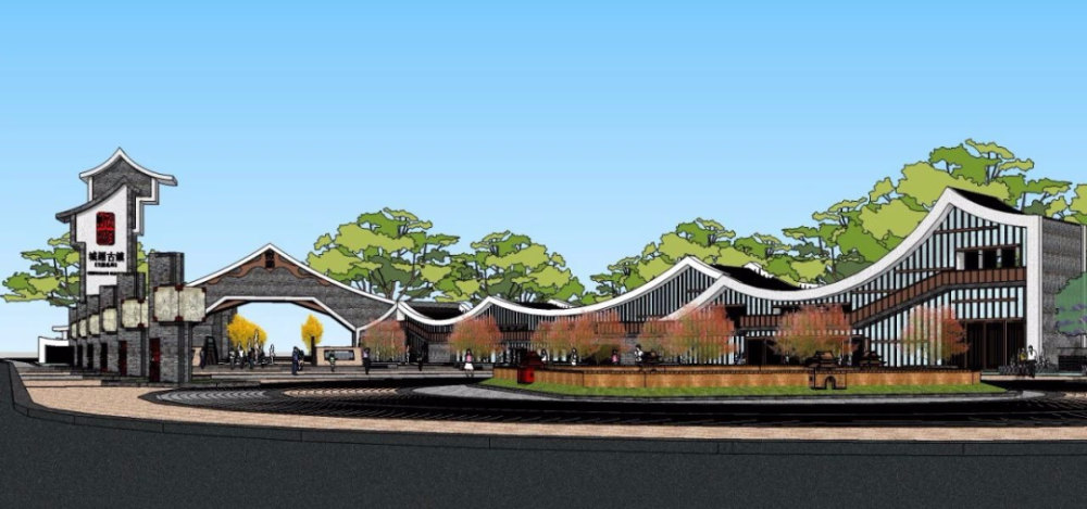 游客中心 小型公共建筑设计/su模型/新中式