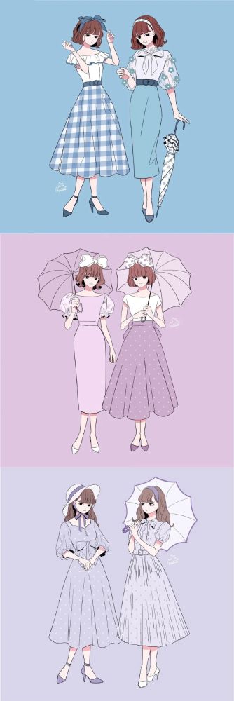 【绘画参考】画师なちこ姐妹装/闺蜜服装穿搭(服装参考)