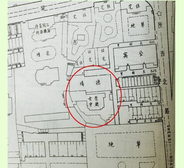 1947年上海市行号地图中标注的崇德女中位置,七一中学现址就在这栋老