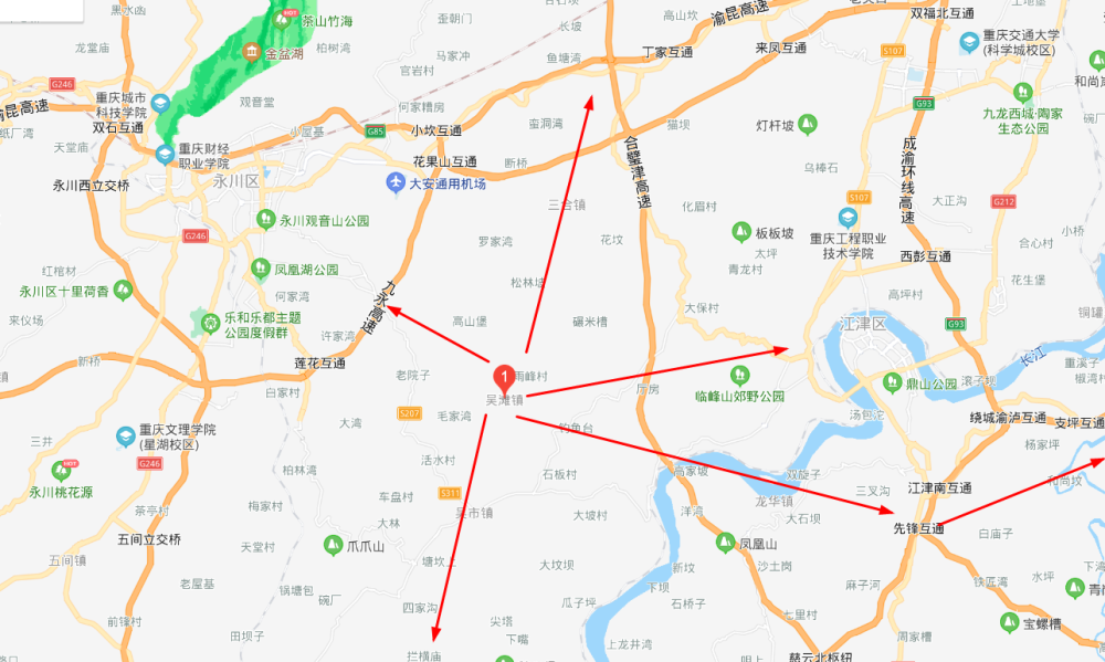 江津吴滩临空经济区莅临璧山第二机场范围