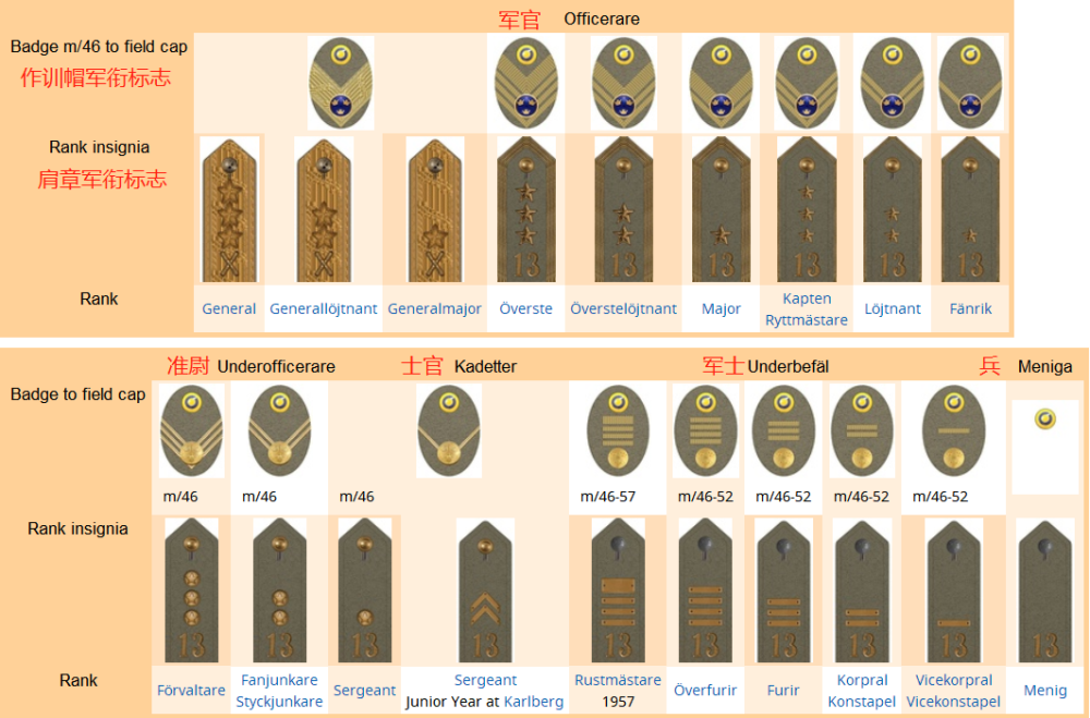 瑞典王国人口1千万,总兵力6.5万,士兵军衔种类比军官还丰富