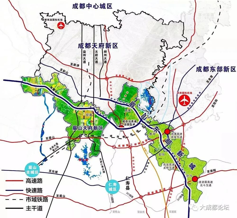 按照规划,天府大道未来将延伸到绵阳和乐山.