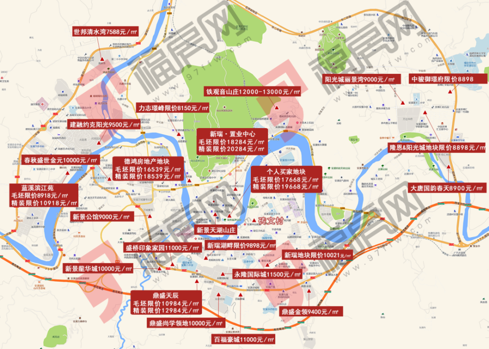 位于>安溪县砖文片区 当下安溪县城热门新房大致分布图 来源:安溪网