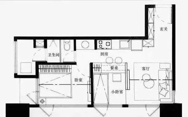 45㎡的小户型公寓,也能挤出两间房,紧凑而又实用
