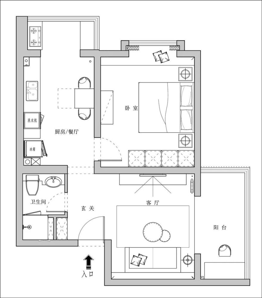 53平米小户型全屋不吊顶只走一圈黑色线条简洁大方太明智了