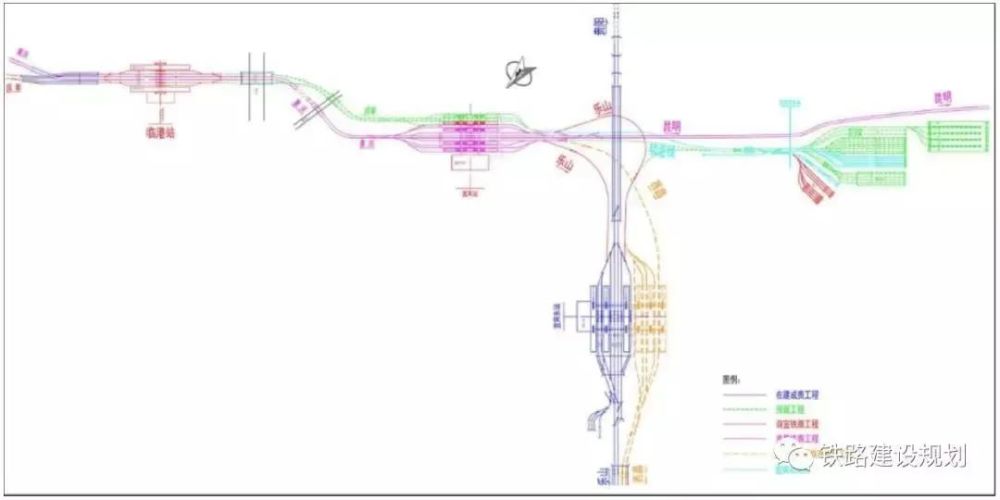 共设到发线12条(含正线), 为5台12线,近期上4台9线,远期预留1台3线,而