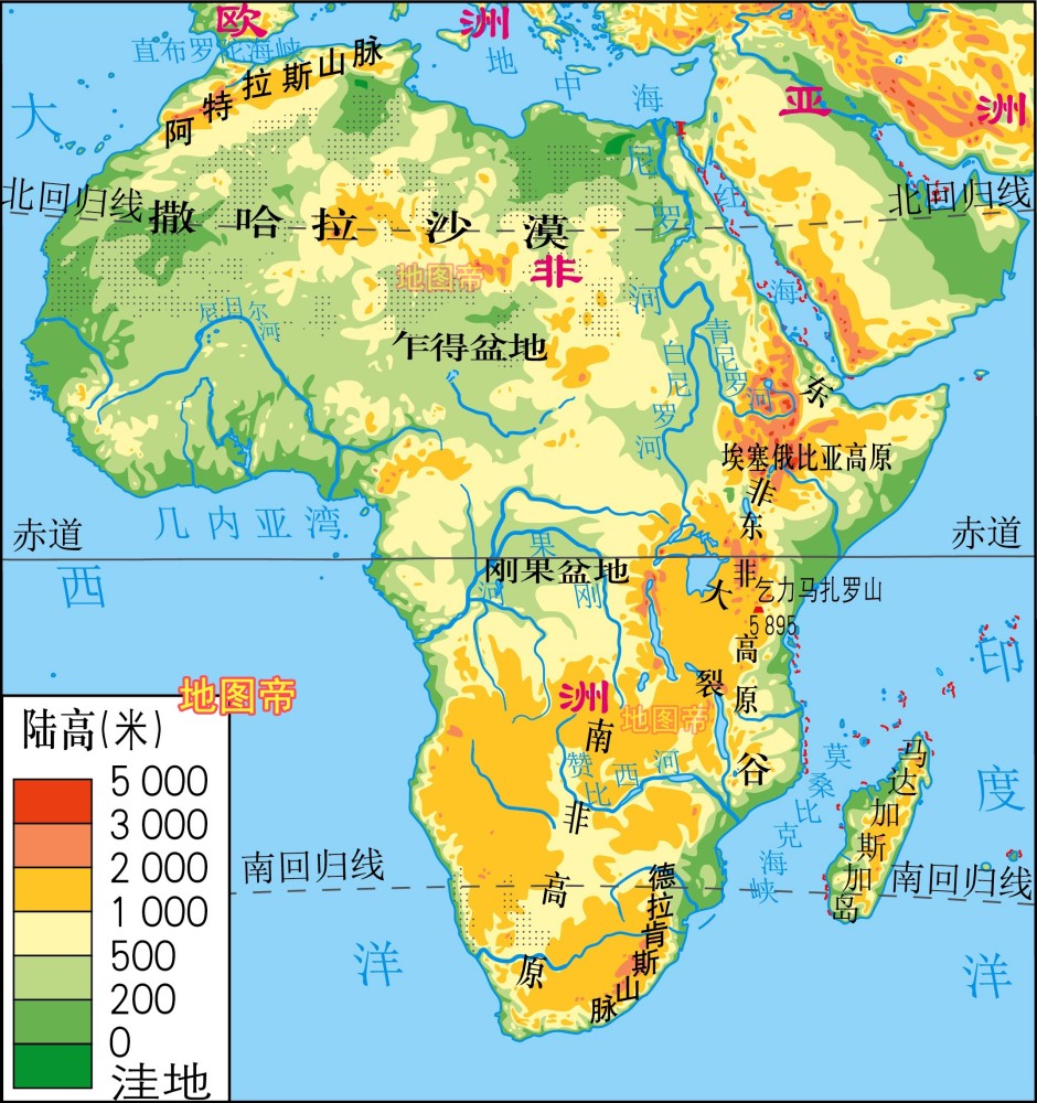 世界七大洲地形图(12图)