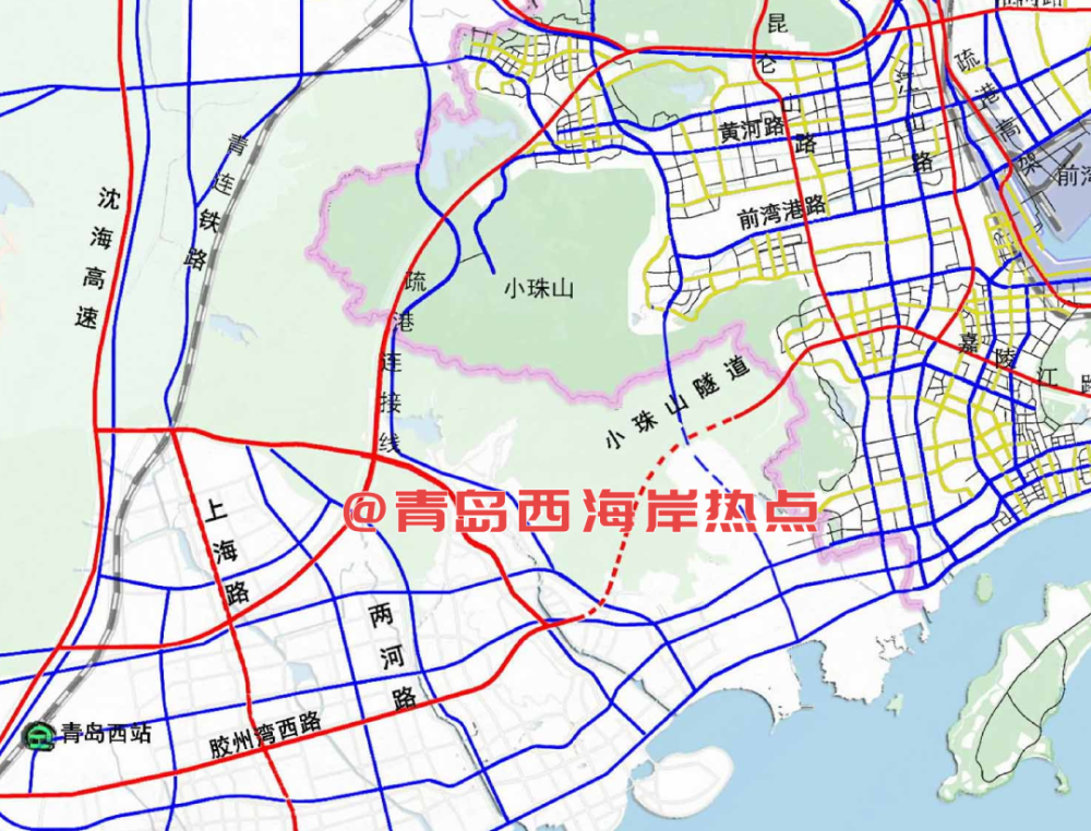 15)显示西海岸中心城区东西向规划胶州湾隧道接线-嘉陵江路-小珠山