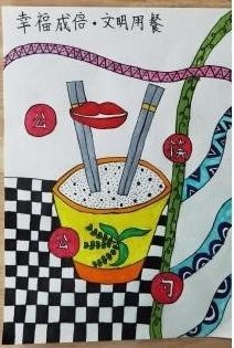 少年们发挥自己的绘画特长,通过一幅幅画作,让公筷公勺,文明餐桌意识