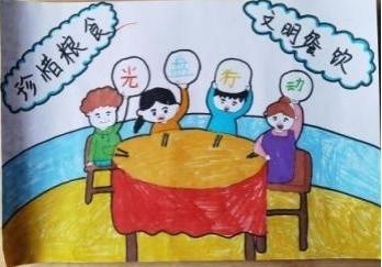 少年们发挥自己的绘画特长,通过一幅幅画作,让公筷公勺,文明餐桌意识