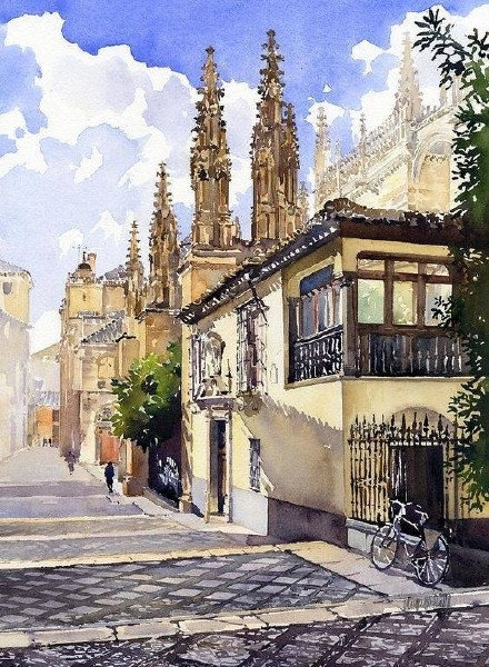 建筑水彩风景画作者margaretmerry