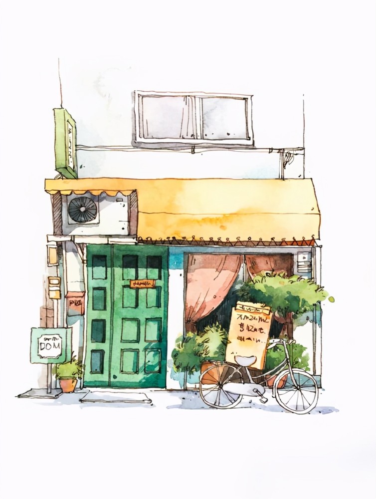 场景插画～街头边的咖啡店