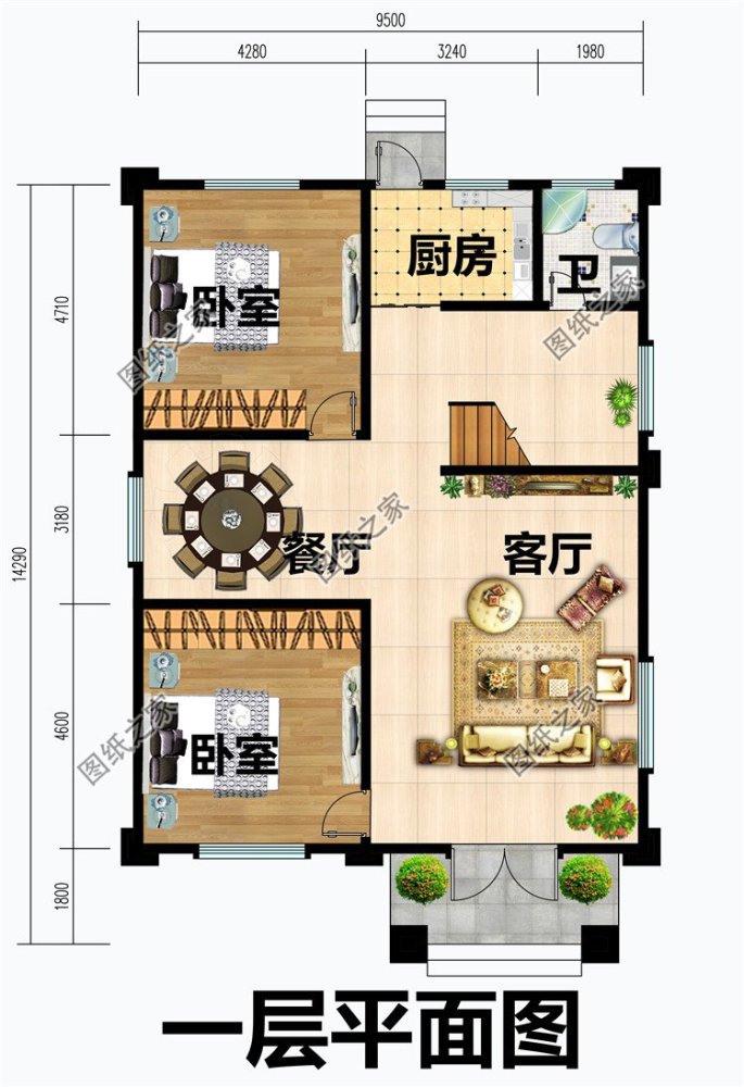 进深15米新农村三层房屋设计图以及户型图,农村住宅设计,带电梯效果图