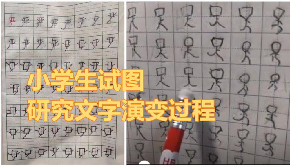 小学生"返祖式"练字,试图研究文字演变过程,莫名有些可爱