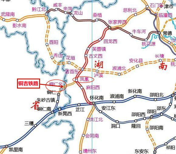 线路起自在建张吉怀铁路凤凰站,止于铜玉铁路铜仁站,新建正线全长52