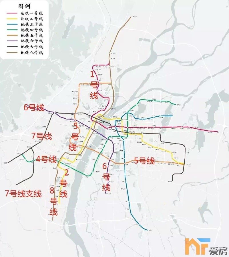 整个规划出现了南昌地铁1号线,地铁2号线,地铁4号线,地铁5号线,地铁6