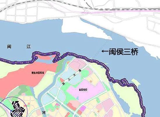 从这份规划图中可以看到,闽侯三桥上街段位于侯官村,其接线将经过创新