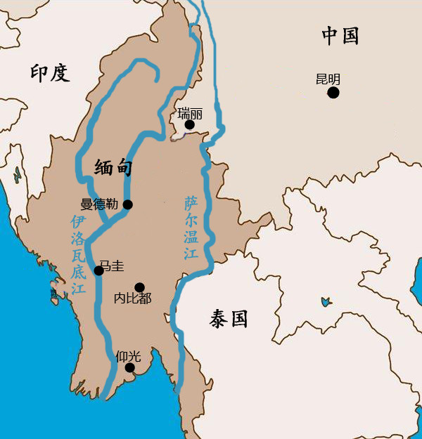 缅甸位置与部分城市