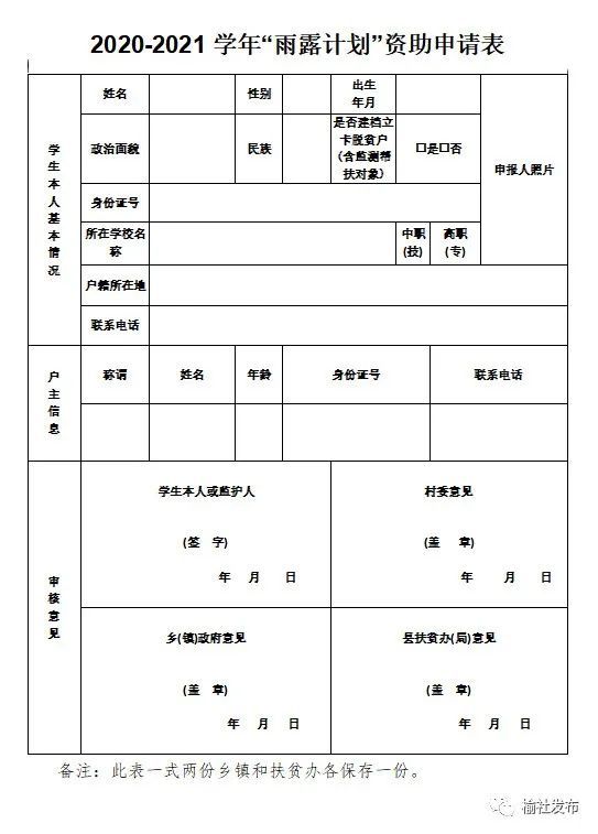公告20202021学年雨露计划报名