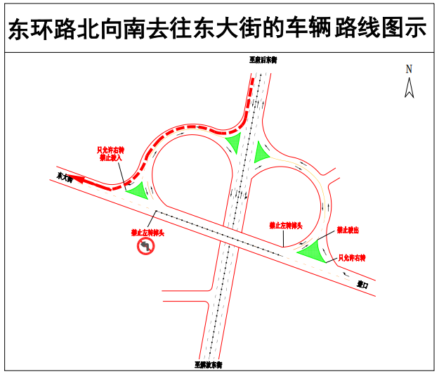 ps:北向东左转去往壶关的车辆可以右转至解放东街掉头后由西向东直行