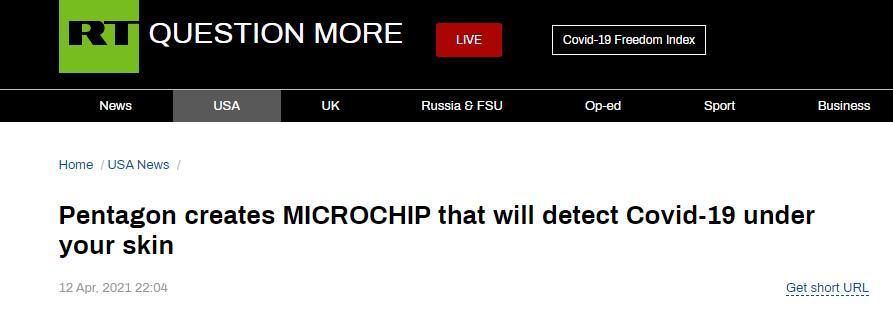俄罗斯RT网站报道截图植入皮下微型芯片