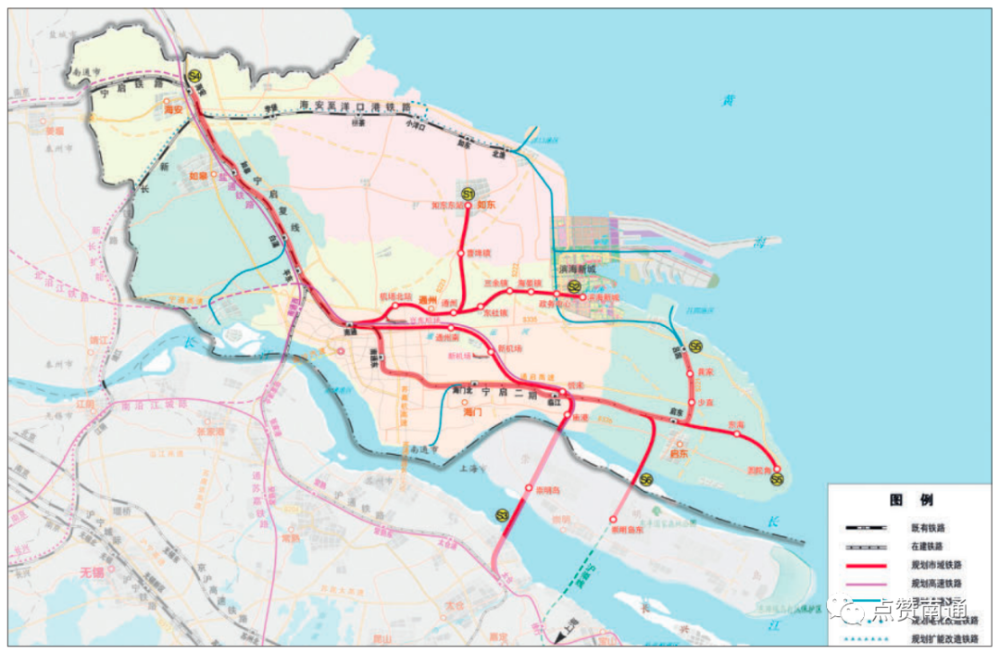 "两环"为中心城区绕城,沿海交通走廊 南通市域铁路网规划示意图图源