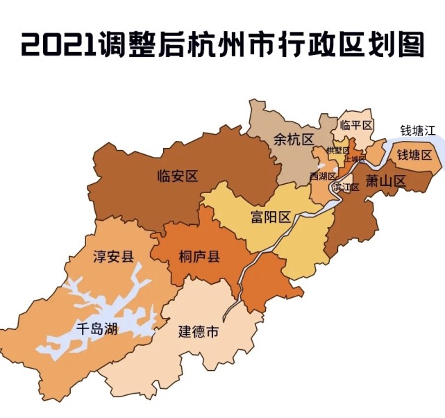 9平方公里,原来的行政区划已经不匹配城市新的发展了; 2)调整前,杭州