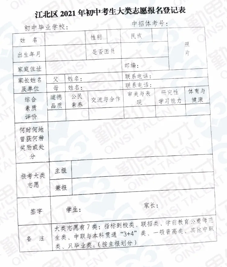 2021重庆这个区中考报名已开始报名表及填报说明必看