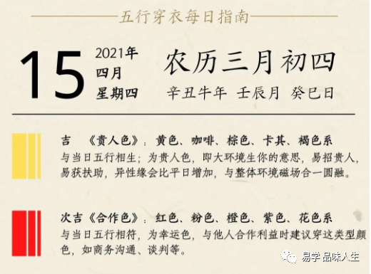 五行穿衣旺运颜色|2021年4月15日【星期四】