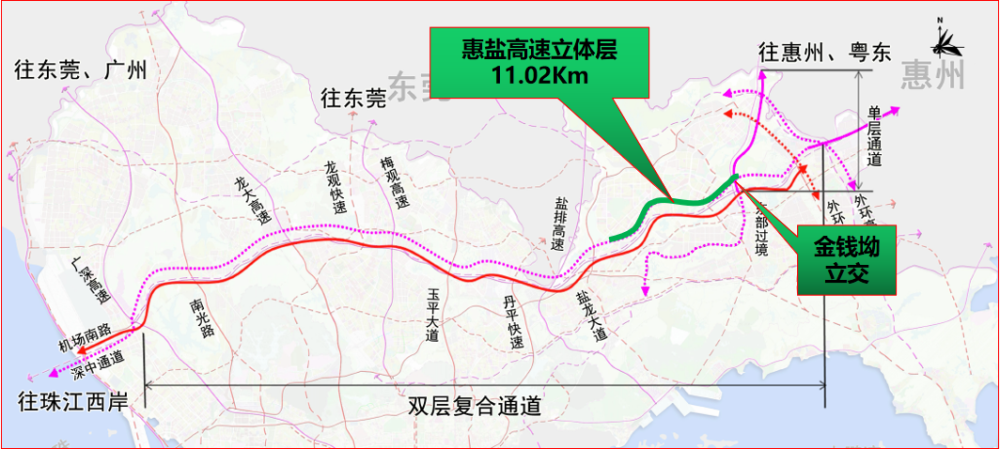 向东  与现有 深汕西高速公路相接