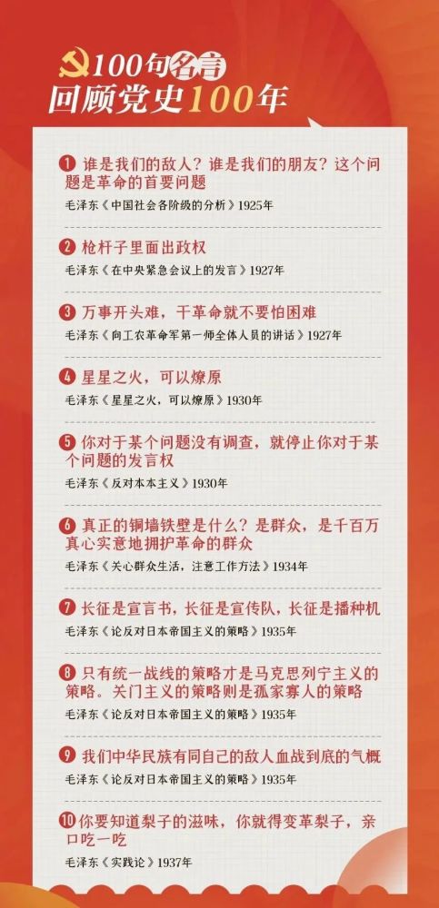 学党史 悟思想 铸精神|100句名言回顾党史100年